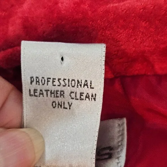 Chicos Red Suede Leather Jacket Size 2 Large Double Zip Flaw Work Jacket Lined - Picture 8 of 10